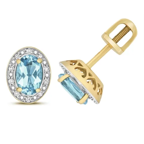 Diamond And Light Swiss Blue Topaz Oval Stud